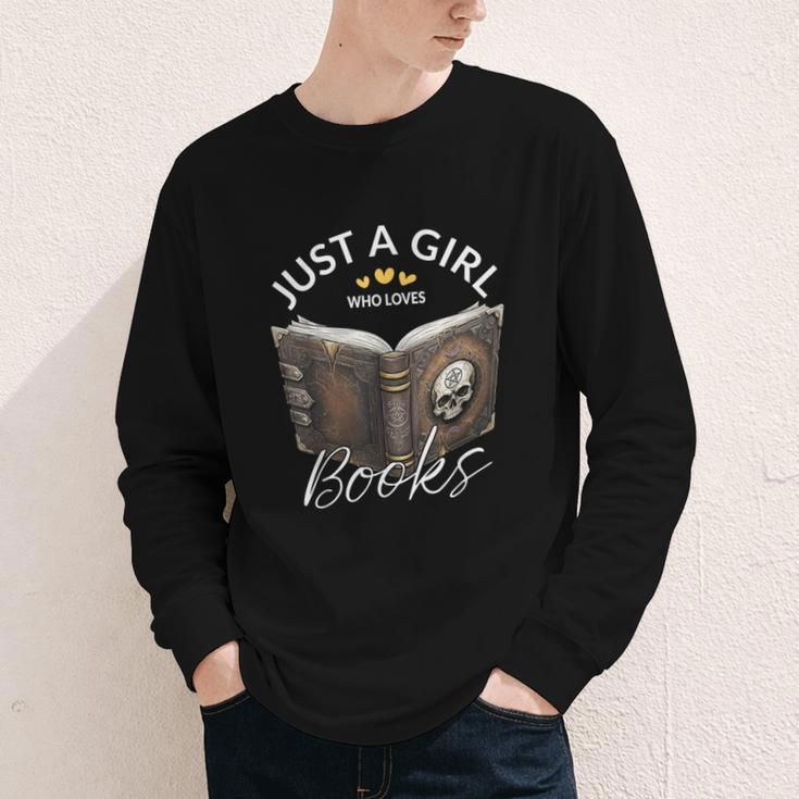Just A Girl Who Loves Books Witchcraft Spell Book Halloween Youth Long Sleeve Tee