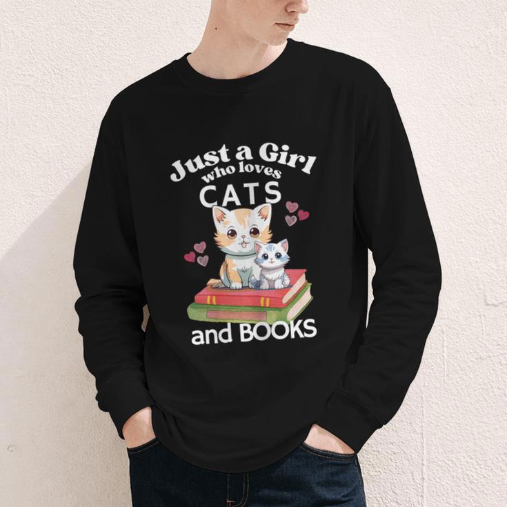 Just A Girl That Loves Cats And Books Cute Cat & Bookwork Youth Long Sleeve Tee Just A Girl That Loves Cats And Books Cute Cat & Bookwork Youth Long Sleeve Tee