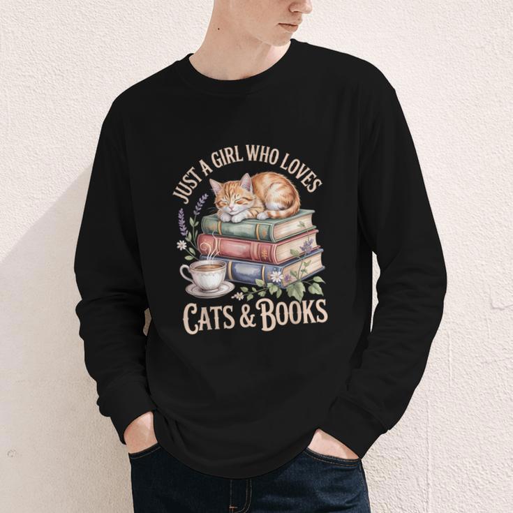 Just A Girl Who Loves Cats And Books Reading Librarian Youth Long Sleeve Tee Just A Girl Who Loves Cats And Books Reading Librarian Youth Long Sleeve Tee