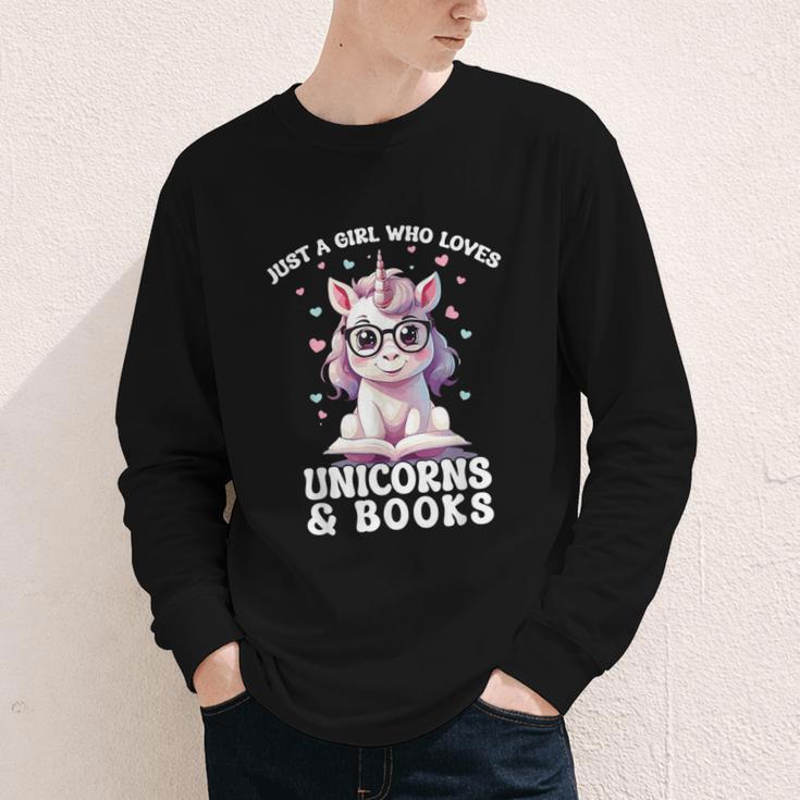 Just a Girl Who Loves Unicorns & Books Bookish Unicorn Love Youth Long Sleeve Tee