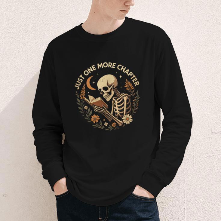 Just One More Chapter Book Lover Bookish Reading Skeleton Youth Long Sleeve Tee