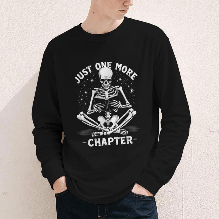 Just One More Chapter Skeleton Reading Bookworm Youth Long Sleeve Tee