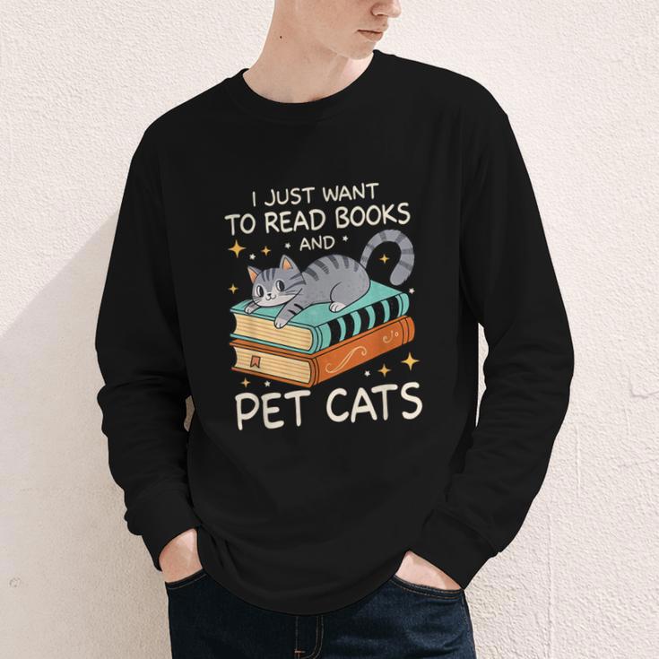 I Just Want To Read Books And Pet Cats Bookish Bookworm Youth Long Sleeve Tee