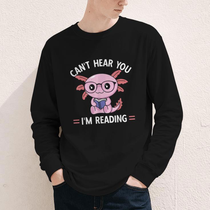 Kawaii Axolotl Can't Hear You I'm Reading Book Lover Youth Long Sleeve Tee