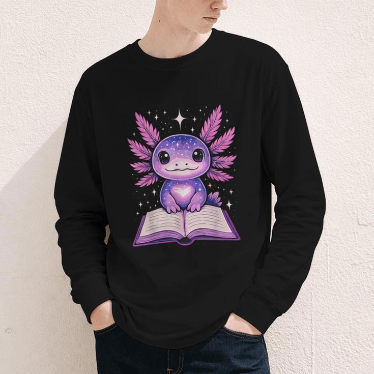 Kawaii Axolotl Cute Axolotls Reading Book Youth Long Sleeve Tee