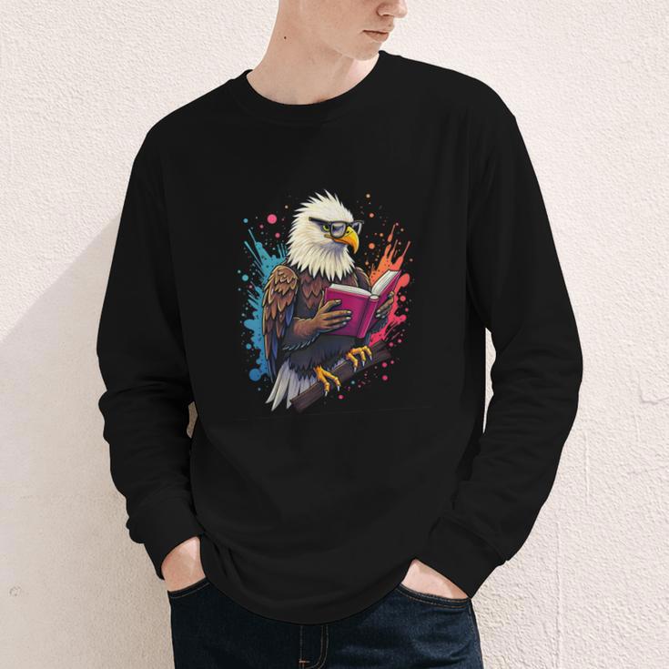 Kawaii Eagle Reads Book Reading Library Book Bookworm Youth Long Sleeve Tee
