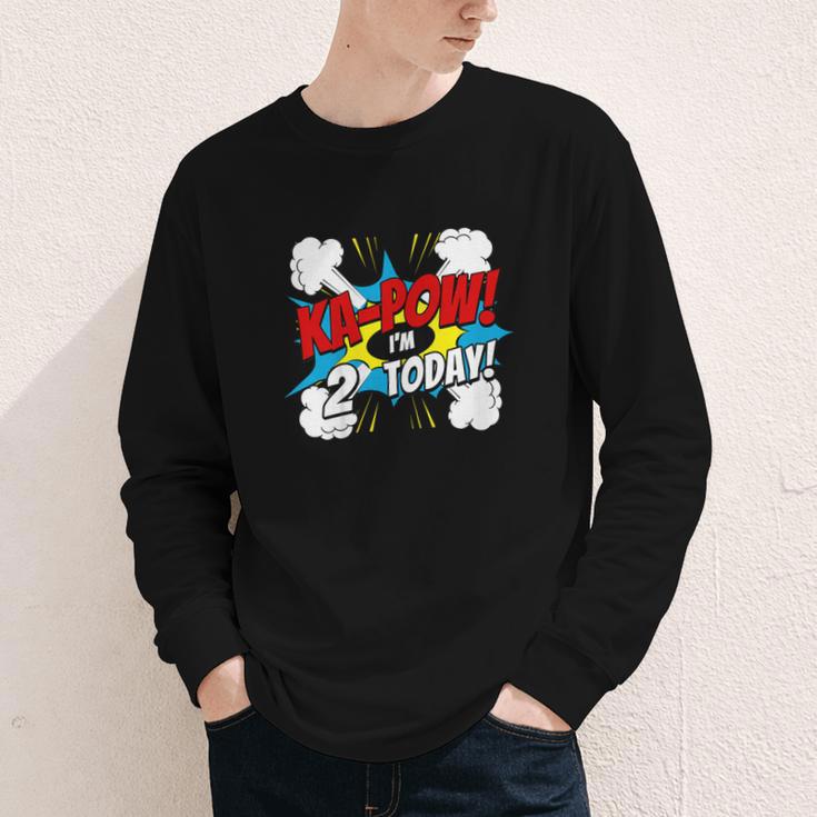 Kids Ka-Pow 2 Years Old Kids 2nd Birthday Comic Book Super Hero Youth Long Sleeve Tee