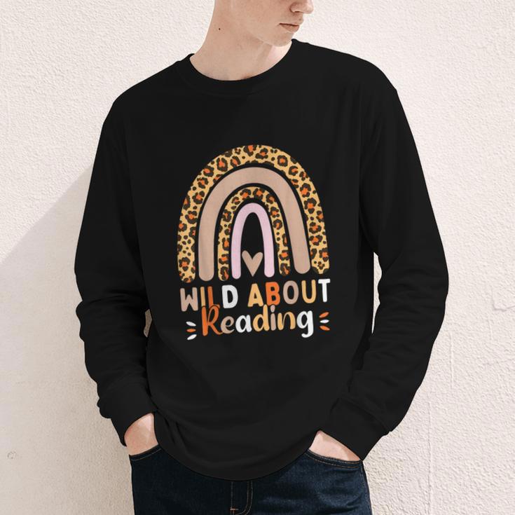Leopard Teacher Wild About Reading Books Reader Librarian Youth Long Sleeve Tee