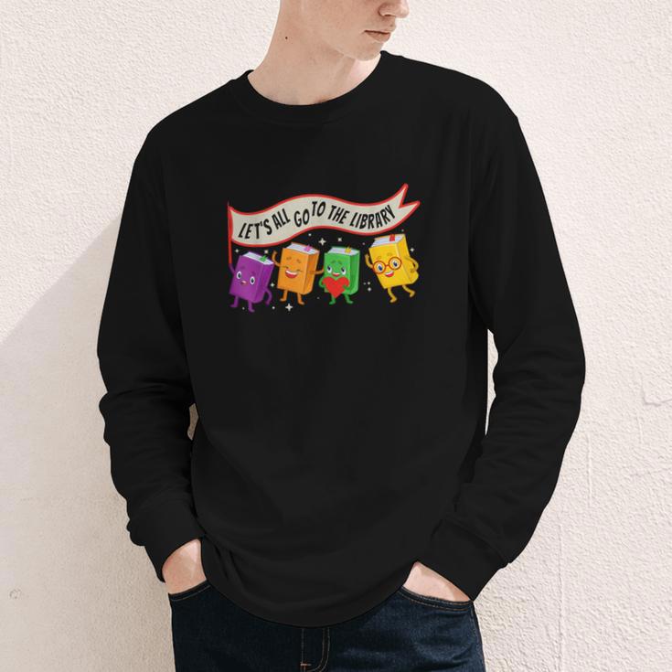 Librarian Let's All Go To The Library Cute Groovy Book Lover Youth Long Sleeve Tee