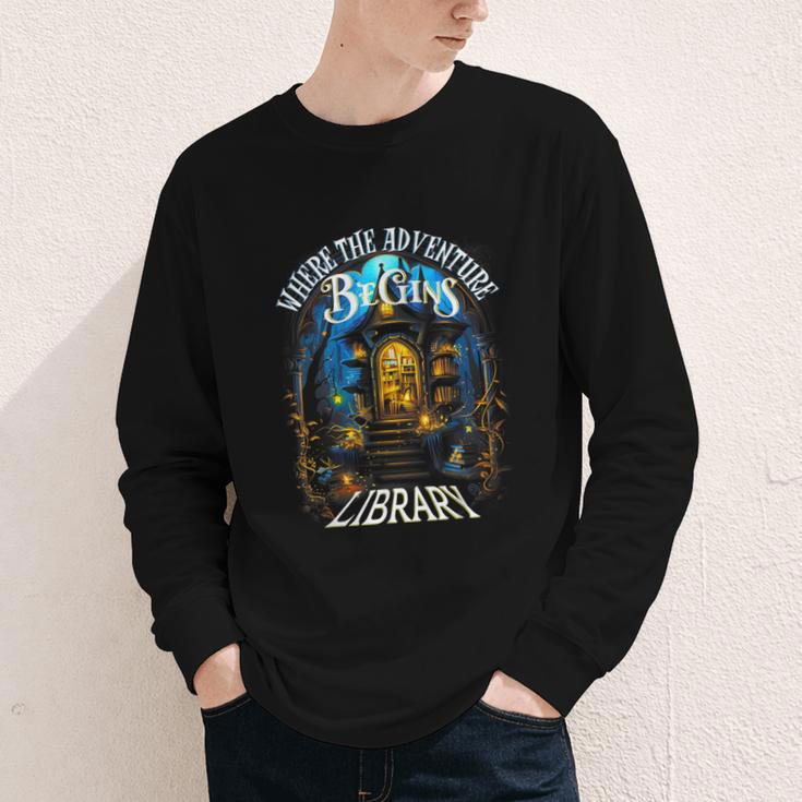 Library Where The Adventure Begins Book Reading Quote Youth Long Sleeve Tee