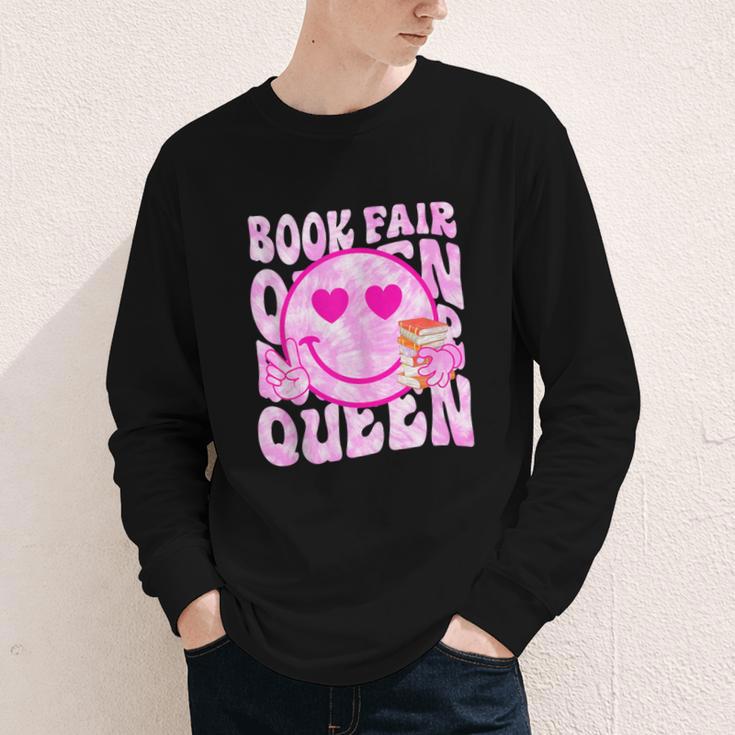 Library Book Fair Queen Vibe Groovy Tie Dye School Reading Youth Long Sleeve Tee