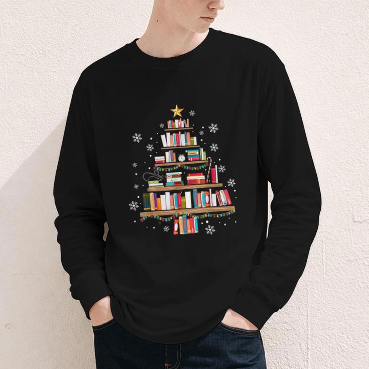 Library Books Christmas Tree Teacher Xmas Snowflake Youth Long Sleeve Tee