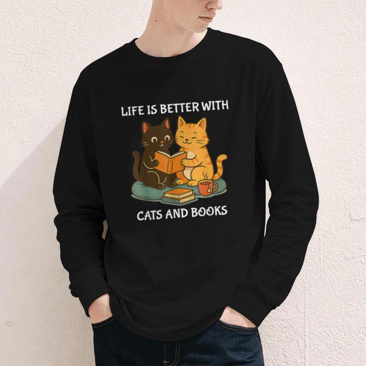 Life Is Better With Cats And Books Cute Cat Lover Youth Long Sleeve Tee Life Is Better With Cats And Books Cute Cat Lover Youth Long Sleeve Tee