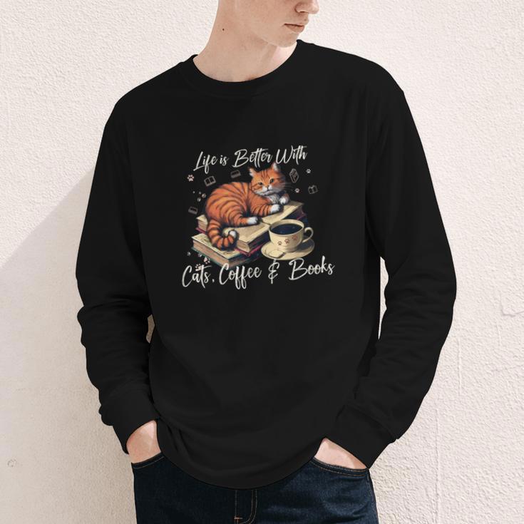 Life Is Better With Cats Coffee And Books Youth Long Sleeve Tee Life Is Better With Cats Coffee And Books Youth Long Sleeve Tee
