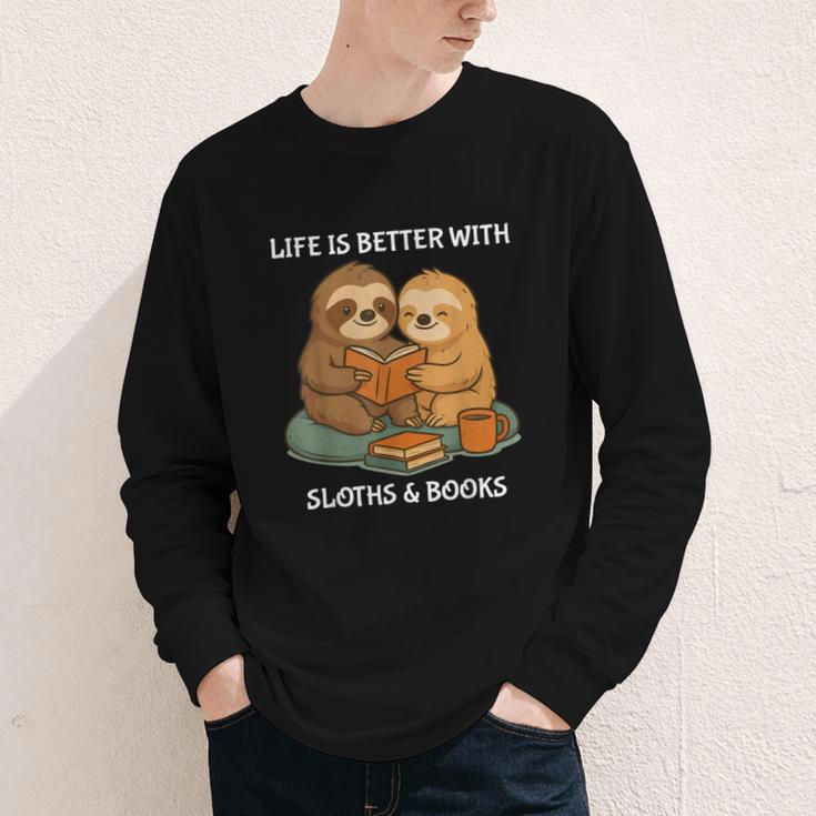 Life Is Better With Sloths And Books Cute Sloth Lover Youth Long Sleeve Tee