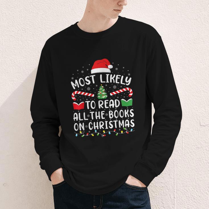 Most Likely To Read A Book On Christmas Family Matching Xmas Youth Long Sleeve Tee