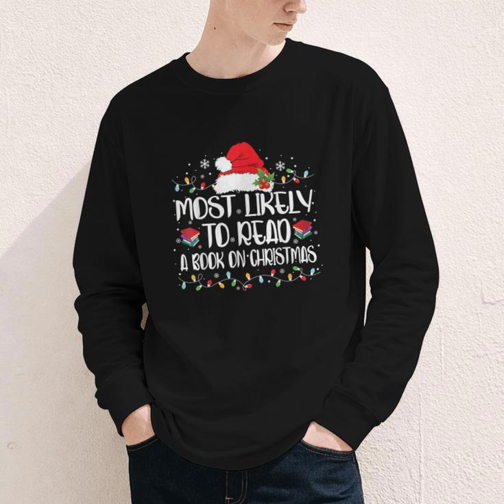 Most Likely To Read A Book On Christmas Family Matching Youth Long Sleeve Tee