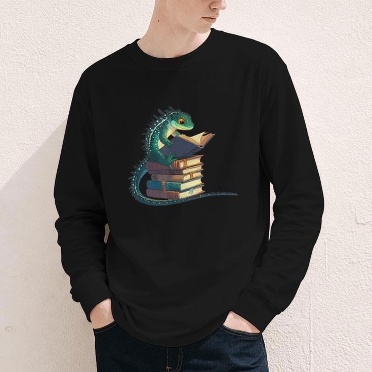 Lizard Reading Book Librarian Bookworm Reader Read Youth Long Sleeve Tee