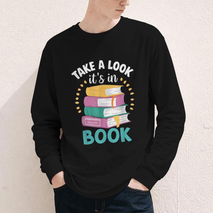 Take a Look It's In a Book Teacher Reading Apparel Youth Long Sleeve Tee Take a Look It's In a Book Teacher Reading Apparel Youth Long Sleeve Tee