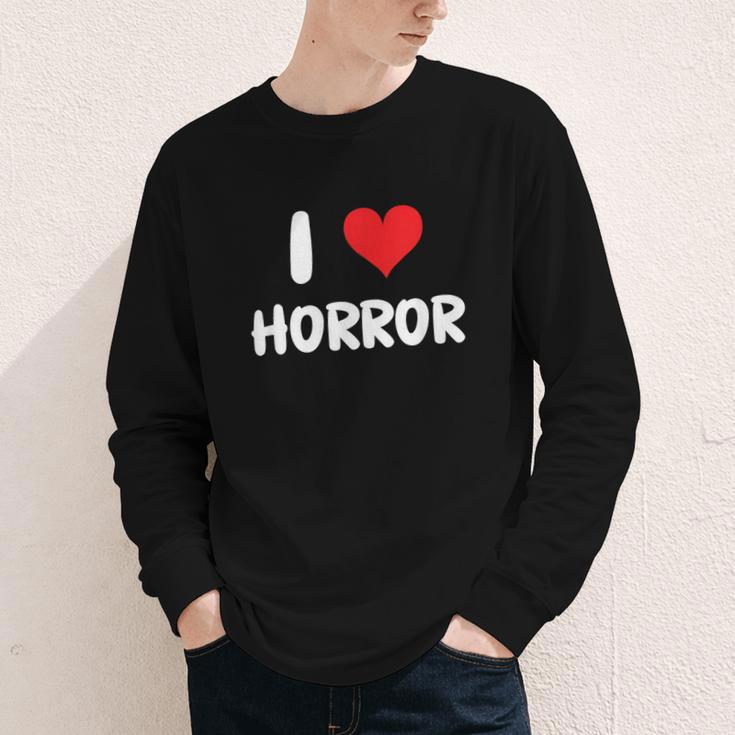 I Love Horror Heart Movies TV Show Books Writing Read Youth Long Sleeve Tee