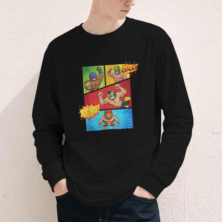 Lucha Libre Comic Book Mexican Wrestling Cartoon Wrestler Youth Long Sleeve Tee