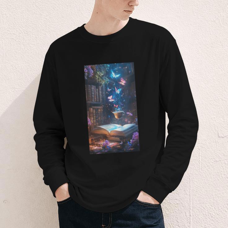 Magic Books Butterflies Fantasy Nature Tea Enchanting Youth Long Sleeve Tee