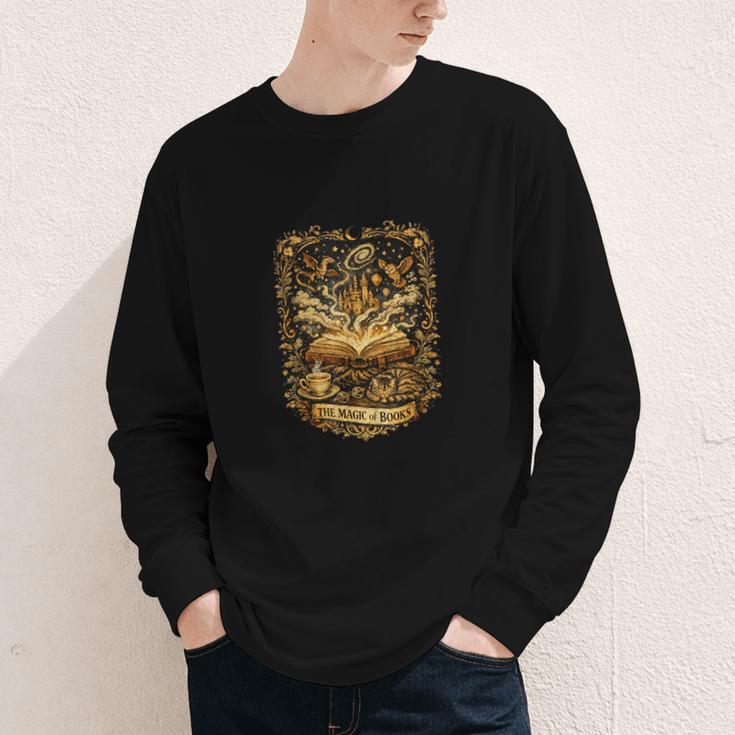The Magic Of Books Vintage Style Reading Lover Cat & Tea Youth Long Sleeve Tee The Magic Of Books Vintage Style Reading Lover Cat & Tea Youth Long Sleeve Tee