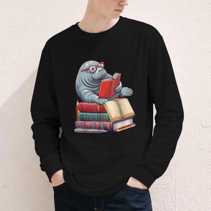 Manatee Reading Books Matching Bookworm Readers Librarian Youth Long Sleeve Tee