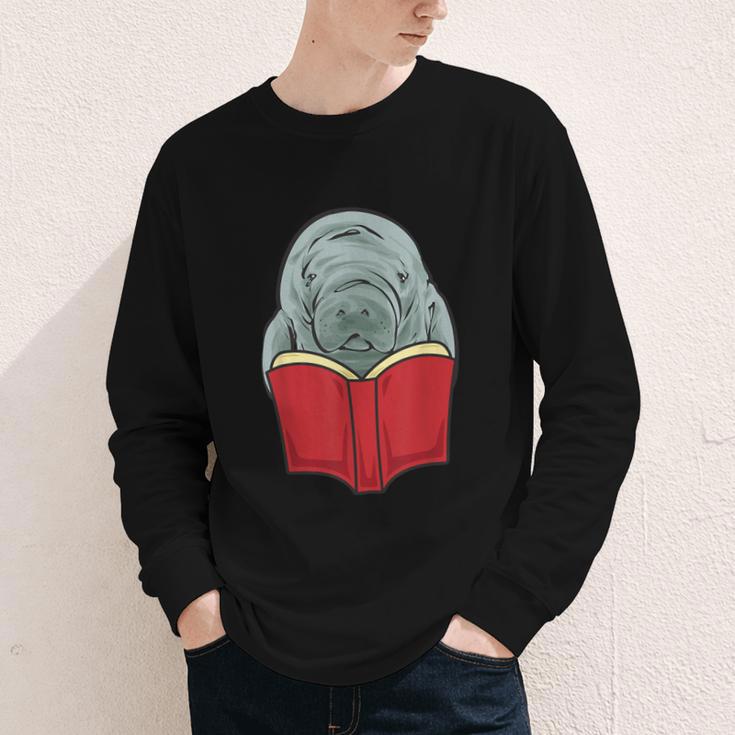 Manatee Reading Books Sea Animal Manatee Youth Long Sleeve Tee
