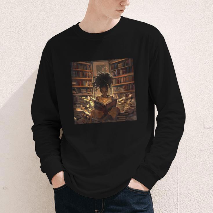 Melanin Afro Women Educated Reading Book History Youth Long Sleeve Tee