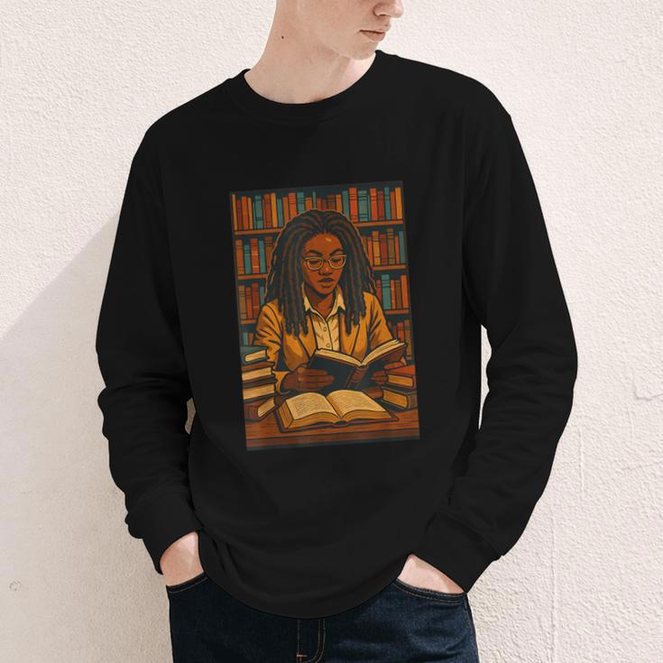 Melanin Girl Locs Book Lover Librarian Teacher Student Youth Long Sleeve Tee