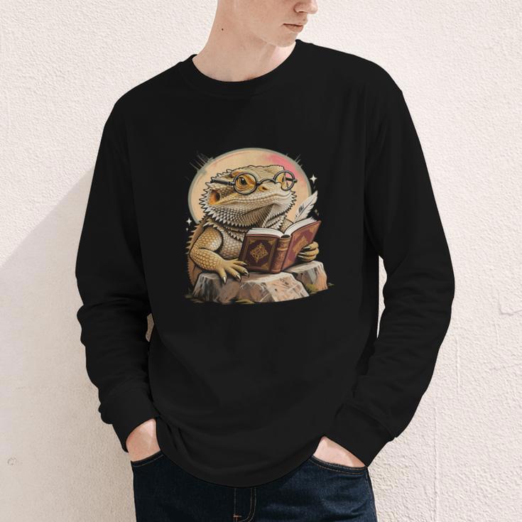 Nerdy Bearded Dragon Glasses Book Reading Youth Long Sleeve Tee