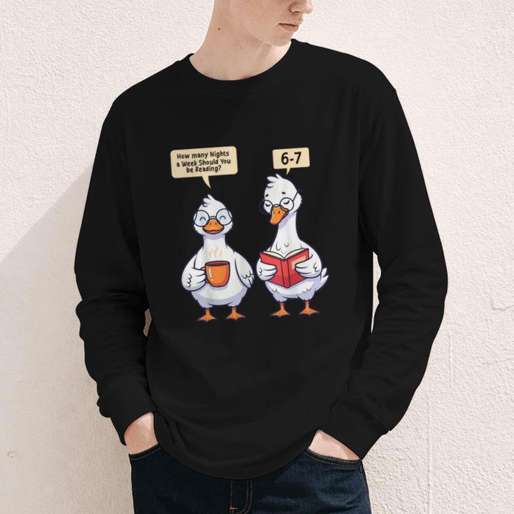How Many Nights Reading Goose Book Lover Reader Youth Long Sleeve Tee How Many Nights Reading Goose Book Lover Reader Youth Long Sleeve Tee