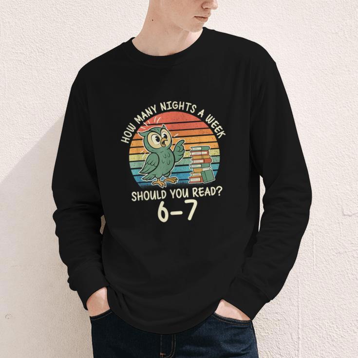How Many Nights a Week Should You Read 67 Book Reading Meme Youth Long Sleeve Tee