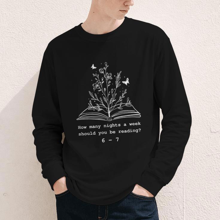 How Many Nights a Week Should You Be Reading 67 Meme Book Youth Long Sleeve Tee How Many Nights a Week Should You Be Reading 67 Meme Book Youth Long Sleeve Tee
