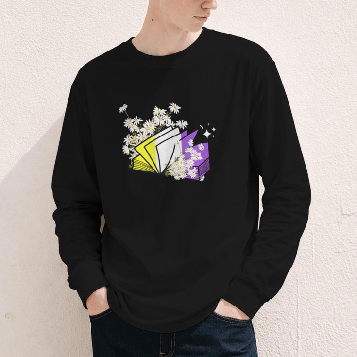 Non-Binary Book Lover Nonbinary Daisy LGBT Reading Pride Youth Long Sleeve Tee