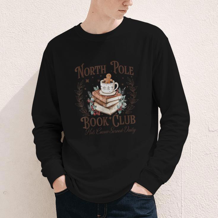 North Pole Book Club Hot Cocoa Served Daily Librarian Xmas Youth Long Sleeve Tee