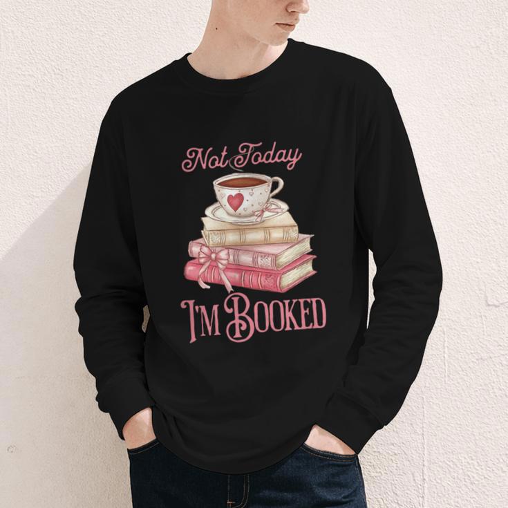Not Today I'm Booked Book Lover Book Stack Coquette Bow Youth Long Sleeve Tee