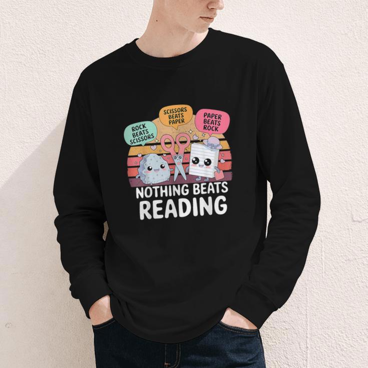 Nothing Beats Reading Rock Paper Scissors Books Lover Youth Long Sleeve Tee