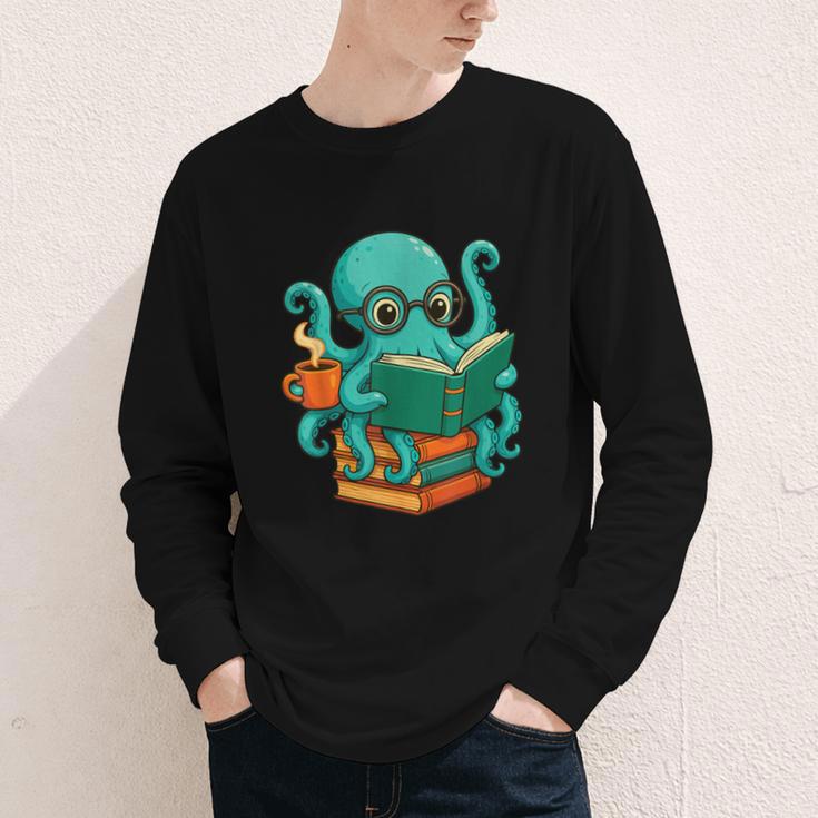 Octopus Reading Book Reading Bookworm Reader Youth Long Sleeve Tee
