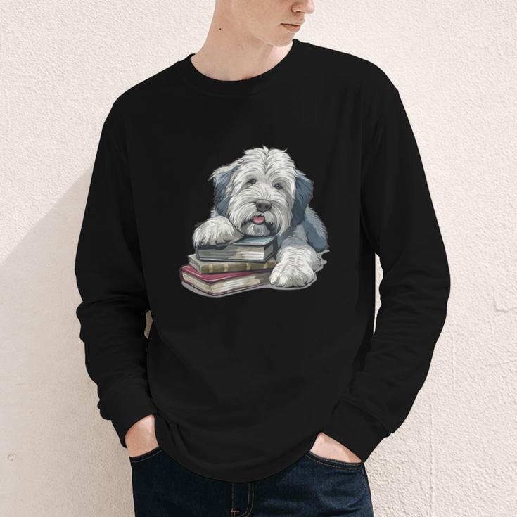 Old English Sheepdog Books Reading Dog Breed Graphic Youth Long Sleeve Tee