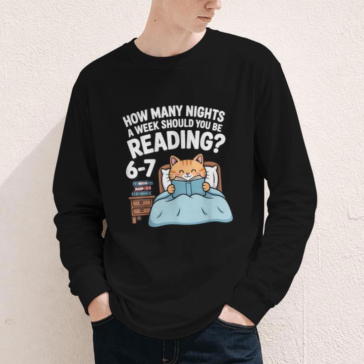 Orange Cat Reading Book 67 Six Seven Meme Youth Long Sleeve Tee