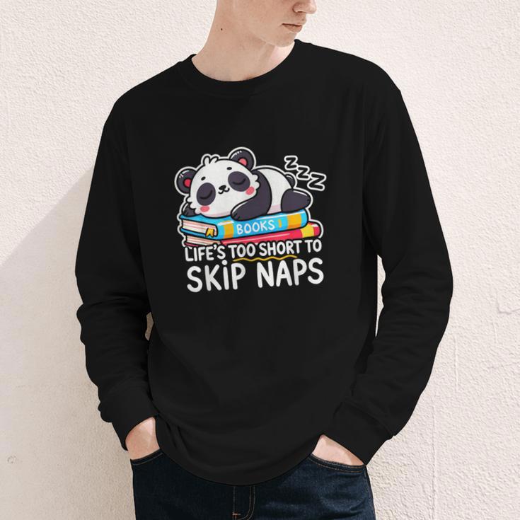 Panda Napping On Books Life’s Too Short To Skip Naps Youth Long Sleeve Tee