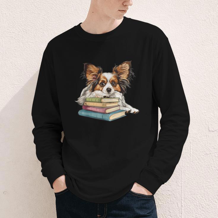Papillon Books Reading Dog Breed Graphic For Men Women Kids Youth Long Sleeve Tee Papillon Books Reading Dog Breed Graphic For Men Women Kids Youth Long Sleeve Tee