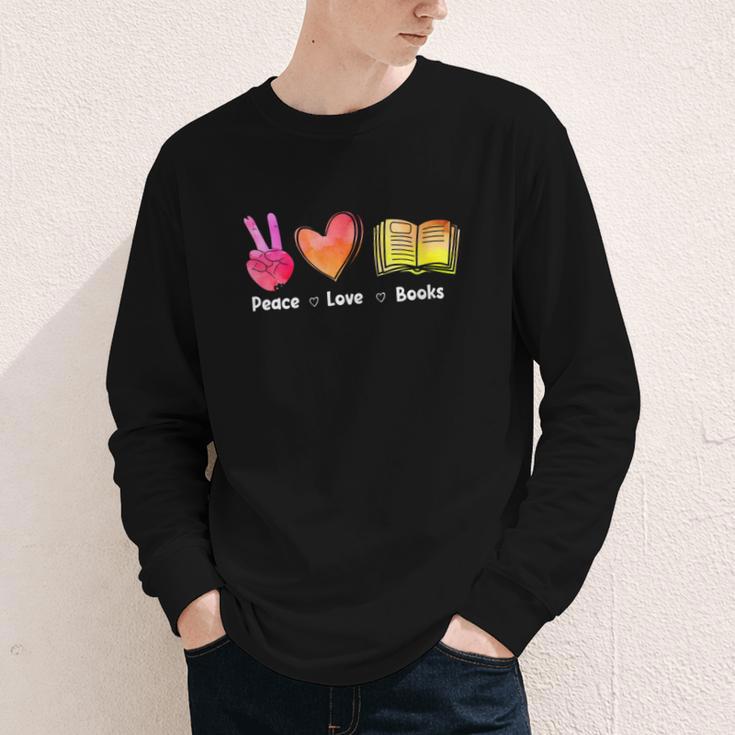Peace Love Books Reader Librarian Library Book Youth Long Sleeve Tee