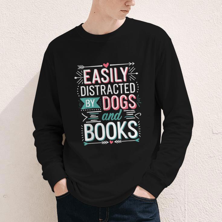Pet Lover Easily Distracted By Dogs And Books Joke Men Youth Long Sleeve Tee Pet Lover Easily Distracted By Dogs And Books Joke Men Youth Long Sleeve Tee