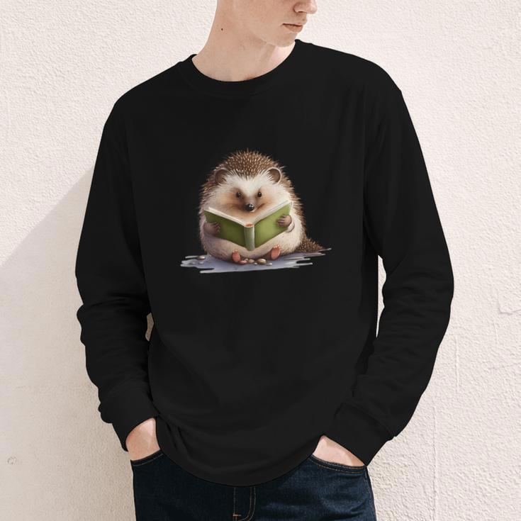 Porcupine Reading Book Hedgehog Book Lover Youth Long Sleeve Tee