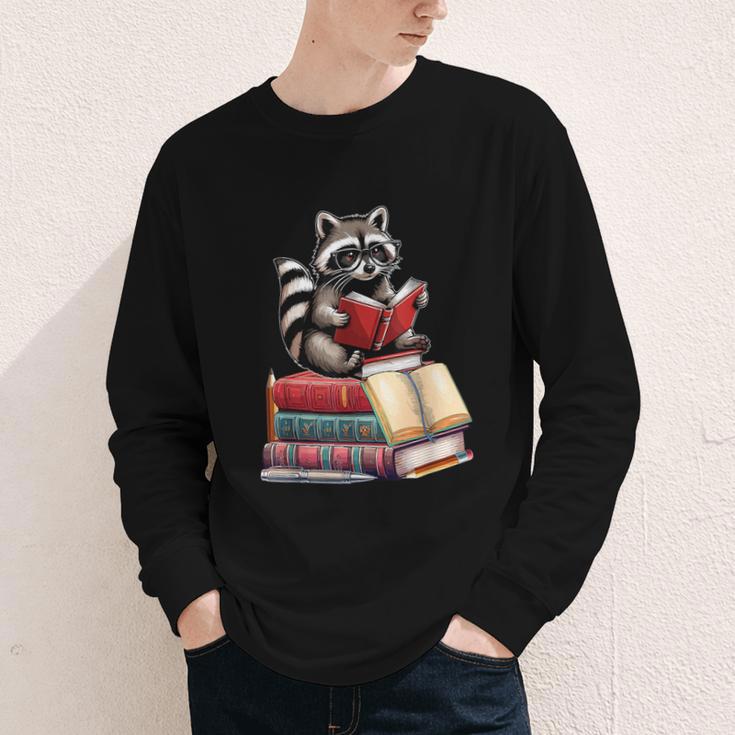 Raccoon Reading Books Matching Bookworm Readers Librarian Youth Long Sleeve Tee