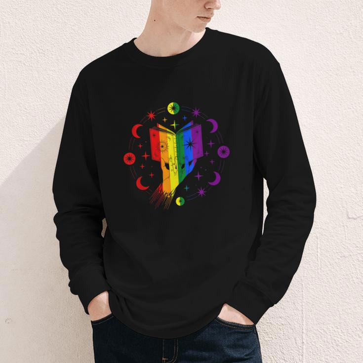 Rainbow Book With Stars And Moon Phases Gay Pride LGBT Youth Long Sleeve Tee