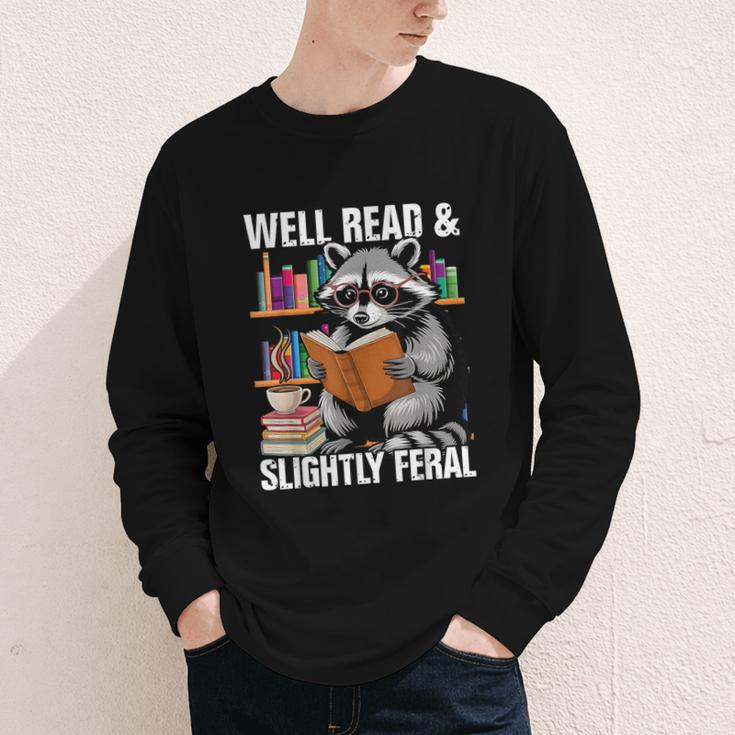 Well Read & Slightly Feral Raccoon Book Lover Graphic Youth Long Sleeve Tee